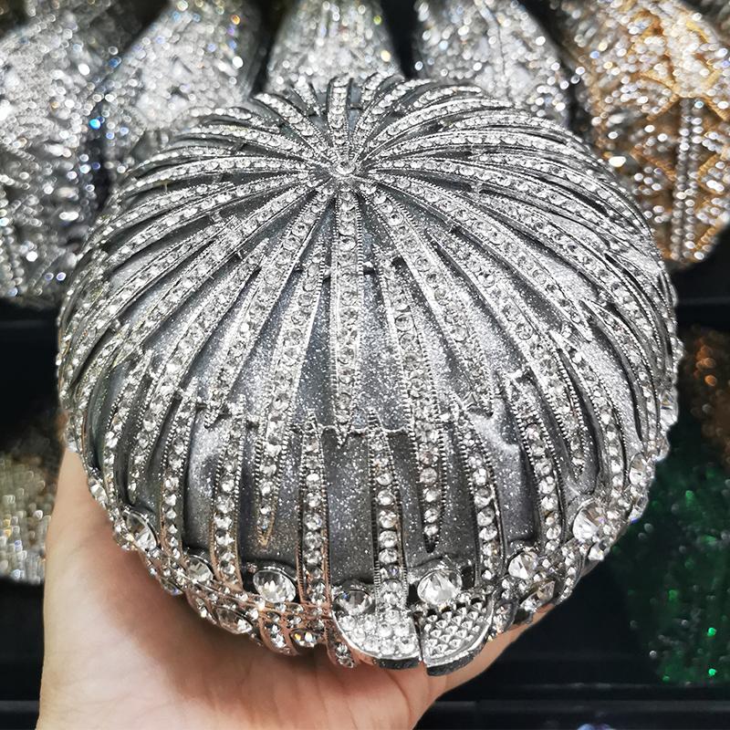 WHTUOHENG Ball Clear Crystal Clutches Evening Bag Women Luxury Diamond Prom Wedding Bridal Purse Rhinestone Mini Minaudiere
