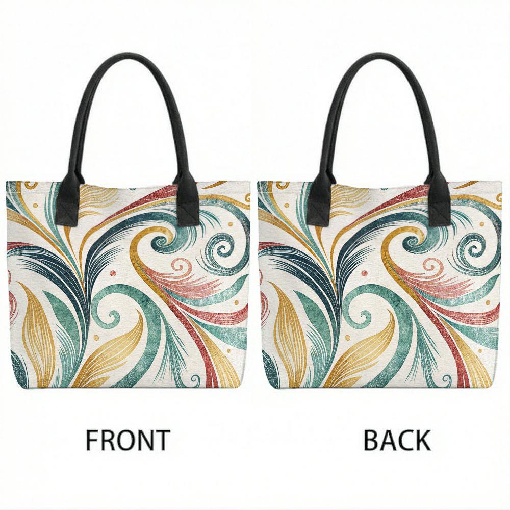  Bohemian Swirl Print Tote Bag Large Capacity Casual Canvas Shoulder Bag for Daily Use