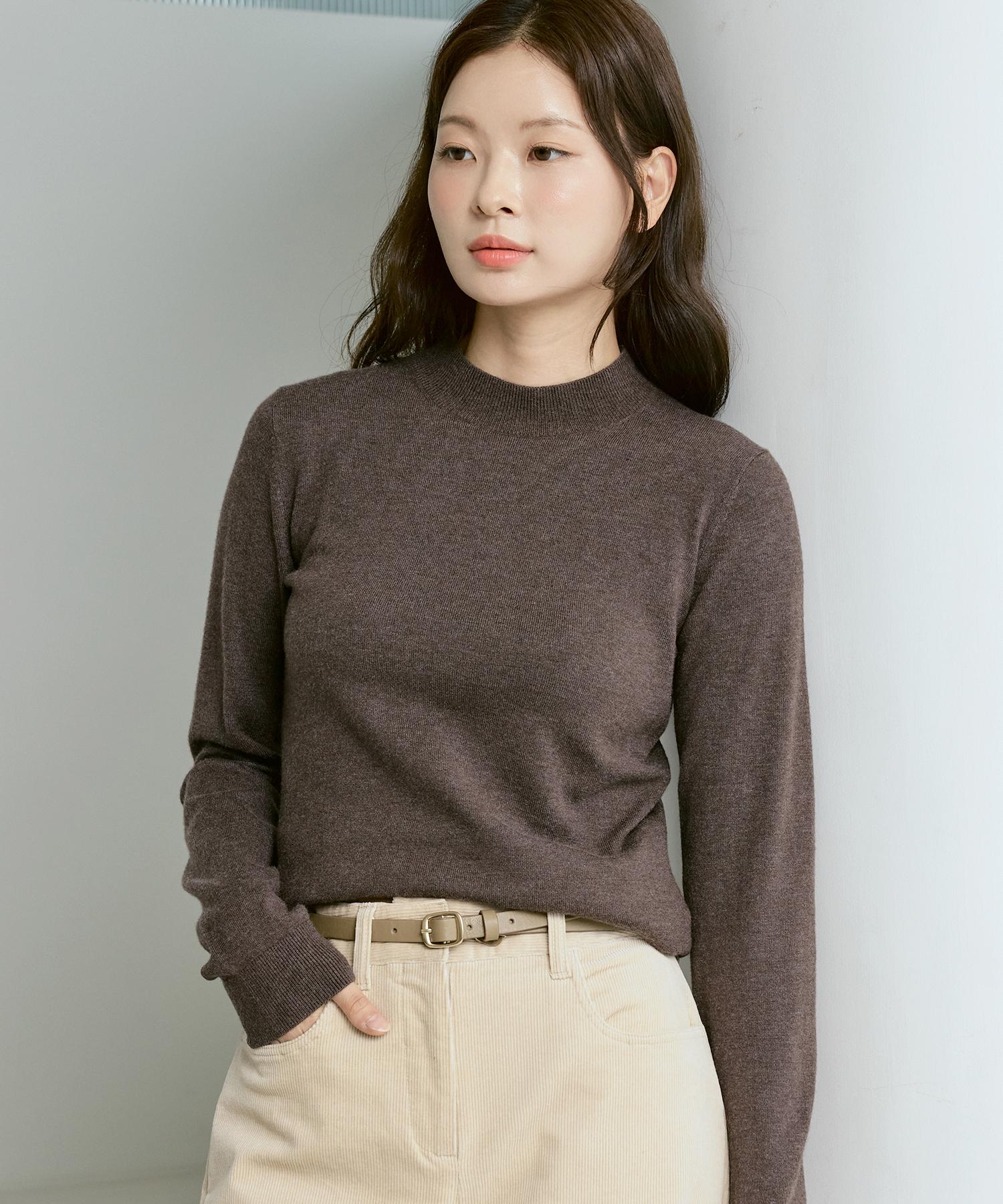 210 Edit Women S Cashmere Blended Mock Turtleneck Knit [Melan Brown]_Zz4Sw011 M090