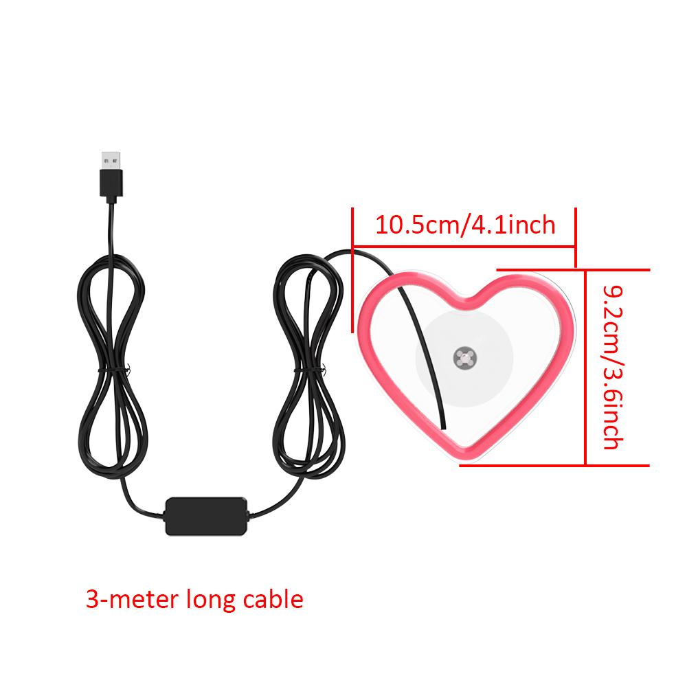 Car LED Glass Window Lights Interior Decoration Lights Glowing Heart Atmosphere Light USB Wiring Car Modification Neon Lamp