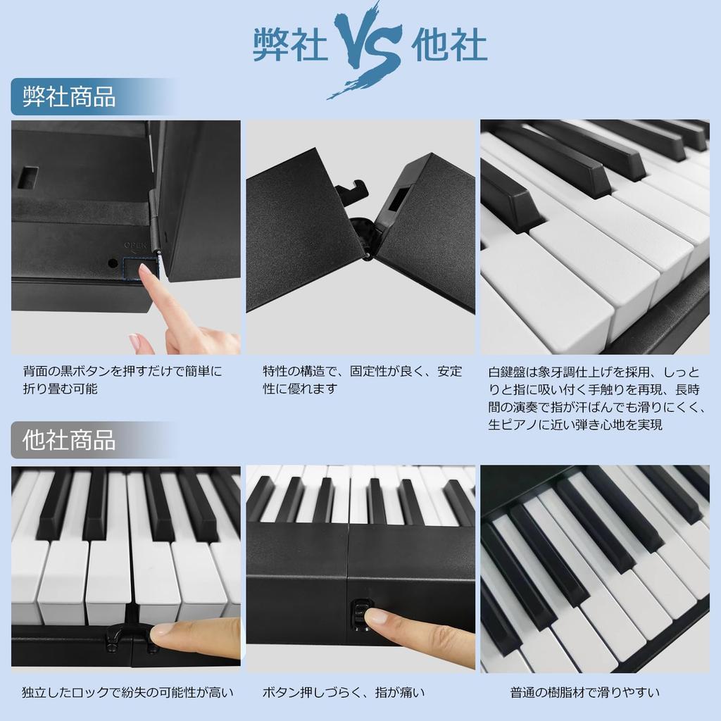 Veetop Electronic Piano 88 Keys Rechargeable Folding Piano Same Key Size as a Real Piano MIDI Compatible 128 Tones Pedal Included Compact Lightweight