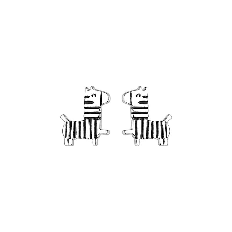 Sterling Silver 3D Zebra Stud Earrings - Korean Mori Style