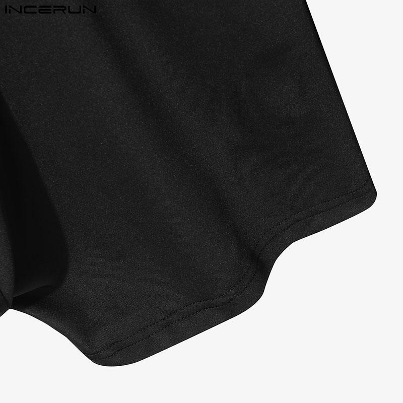 INCERUN Men Mesh Zip-up Long Sleeve Patchwork See Through Short Romper Jumpsuits  Bodysuits