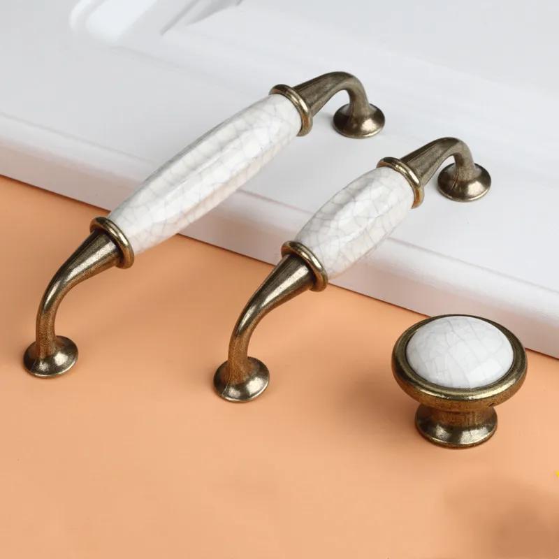 2pcs  Antique Crack Design Marble Ceramic Cabinet Drawer Knobs Handles