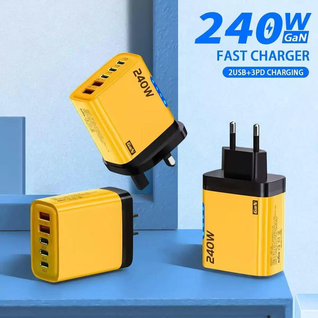240W Dual USB & Type-C Charger with Lights for Apple & Huawei Phones - Smart Fast Charging 3PD+.