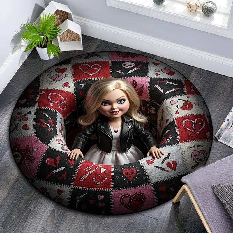 Tappeto Rotondo con Stampa Cartoon, Tappeto per Soggiorno Camera da Letto Divano Sala Giochi Decorazione, Tappetino Antiscivolo