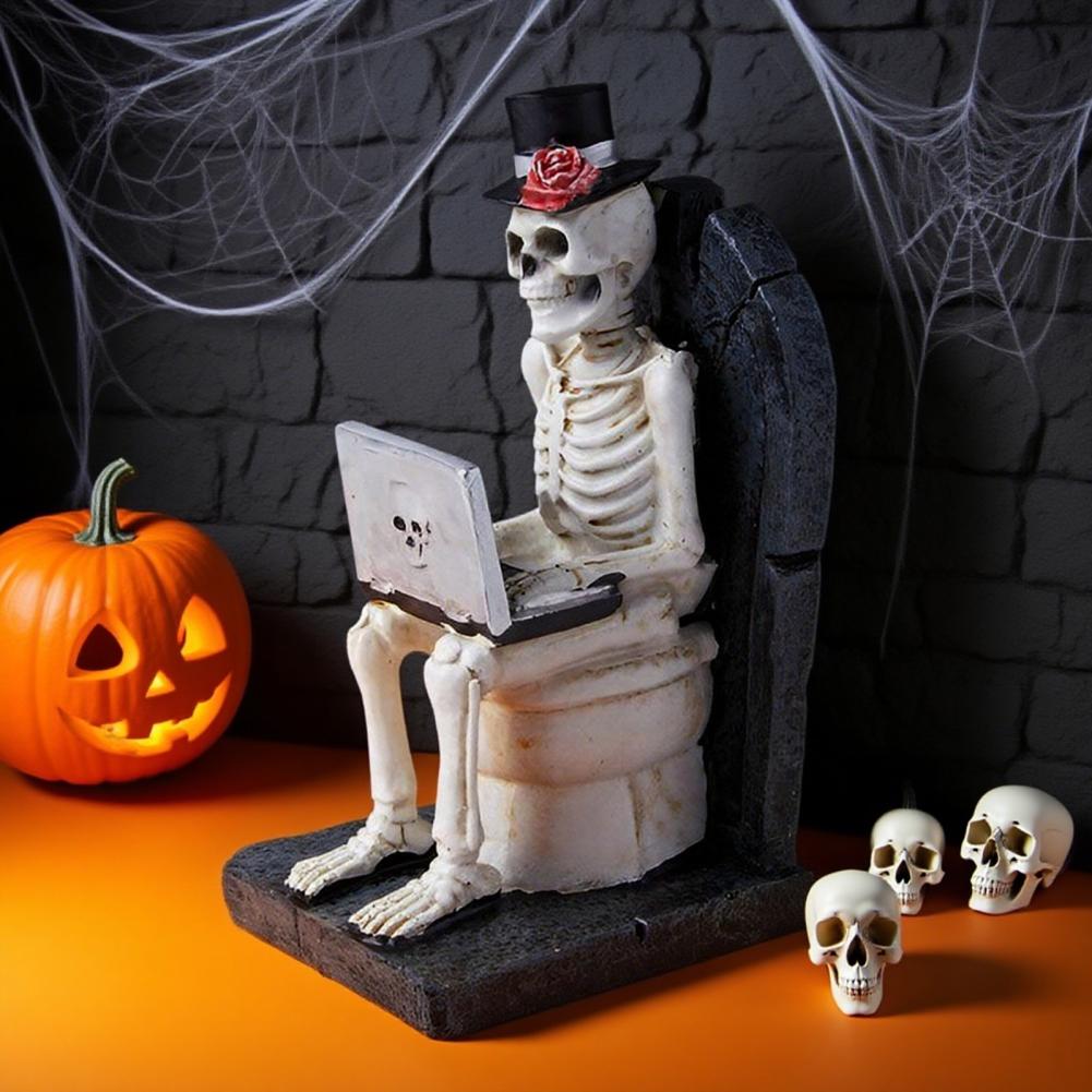 Funny Skeleton Halloween Desktop Decoration Figurine Ideal for Gaming Setup Computer Desk Organizer Funny Office