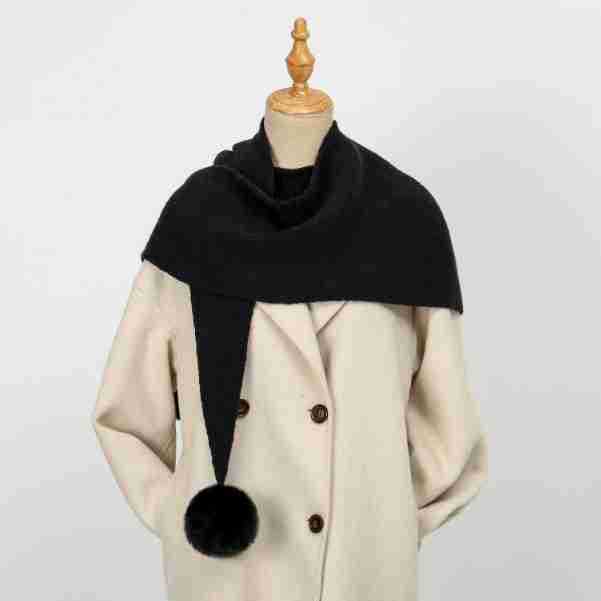 

Premium Solid Color Knitted Hair Ball Shawl Soft Scarf Women Winter Warm Thicken Wraps Neck Protection Shawl Fluffy Pompom Scarf 86x36cm