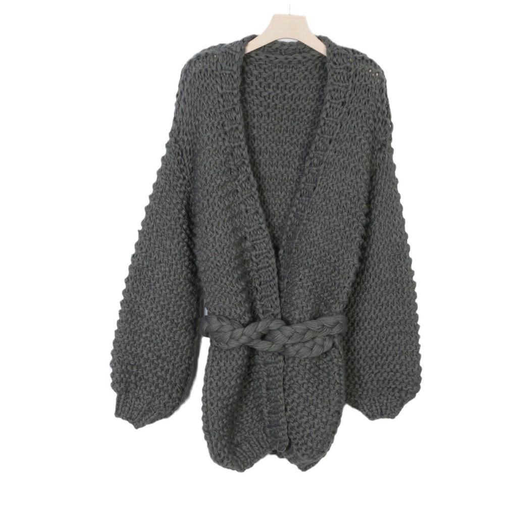 Women's European & American Style Lantern Sleeve Tassel Cardigan - Handmade, Thick, and Cozy for Fall & Winter