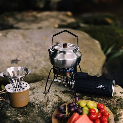 Thous Winds Mini Camping Kettle, Outdoor Kettle, Direct-Stovetop, Stainless Steel, Lightweight, 1-Person Capacity, 0.6L, Includes Mesh Storage Bag