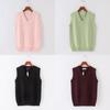 Cotton Knit Vest For Women With Vneck Pure Color Fall Winter College Style Gift