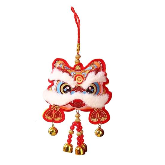 Chinese Lion Dance Ornament Traditional Blessing Souvenir Hanging Pendant with Bells Auspicious Good Luck Charm for Festival New Year Decoration