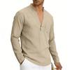 Camisa Henley Casual de Lino Transpirable de Manga Larga Holgada para Hombre