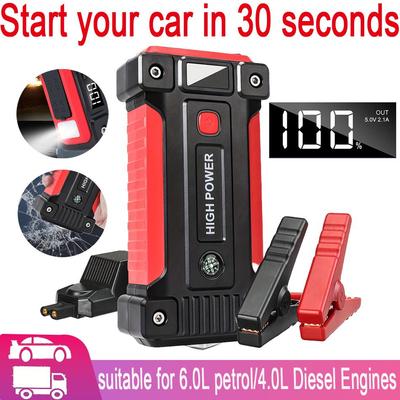 2600A Peak Car Jump Starter for 6.0L Gas/4.0L Diesel Engines - with Safety Hammer Function Dual USB Compatible with QC3.0 Fast Charging