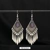 Vintage stone fringed earrings silver women's bohemian long personalized Tibetan temperament vacation earrings
