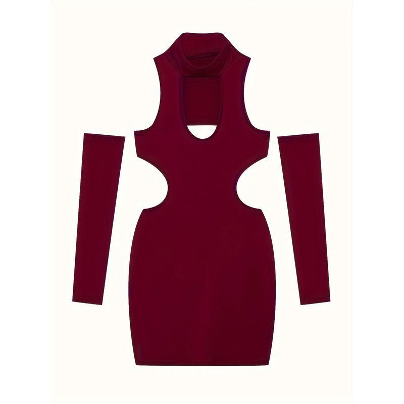 Hollow out Sexy Hip Hugging Dress Hollow out Hanging Neck Sexy Sheath Jumpsuit Short dress