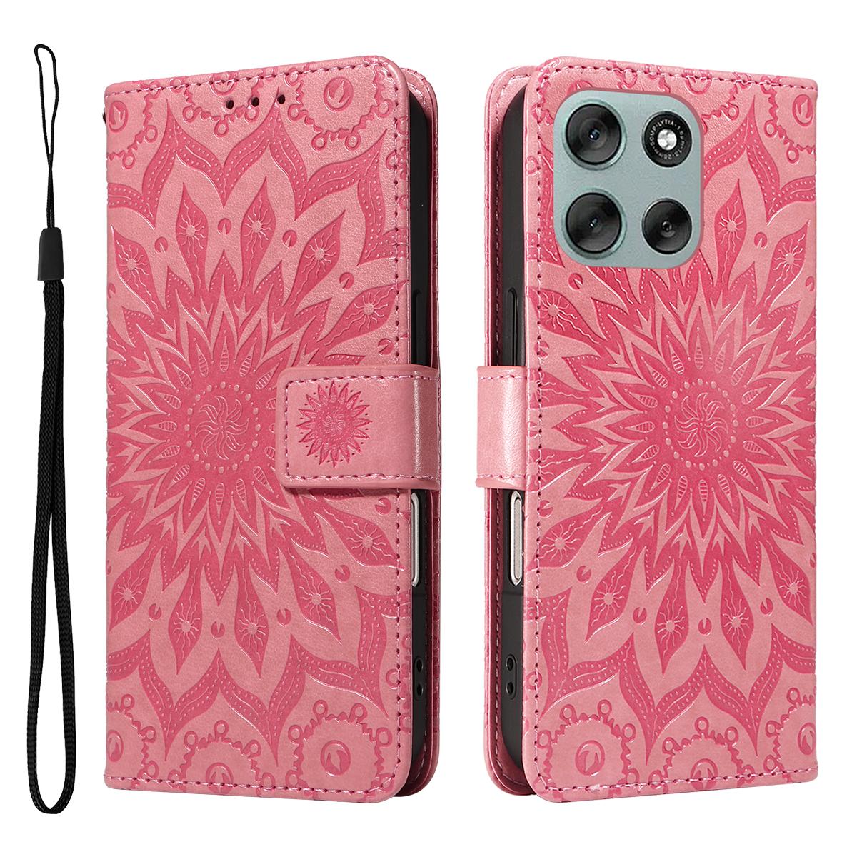 

For Motorola Moto G56 5G Leather Wallet Case Sunflower Imprinted Phone Cover Pink
