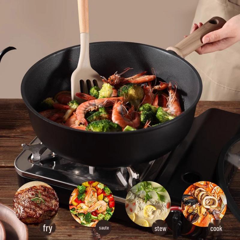 Titanium Non-Stick Frying Pan for Induction and Gas Stoves - Lightweight Flat-Bottom Wok for Stir-Fry Cooking