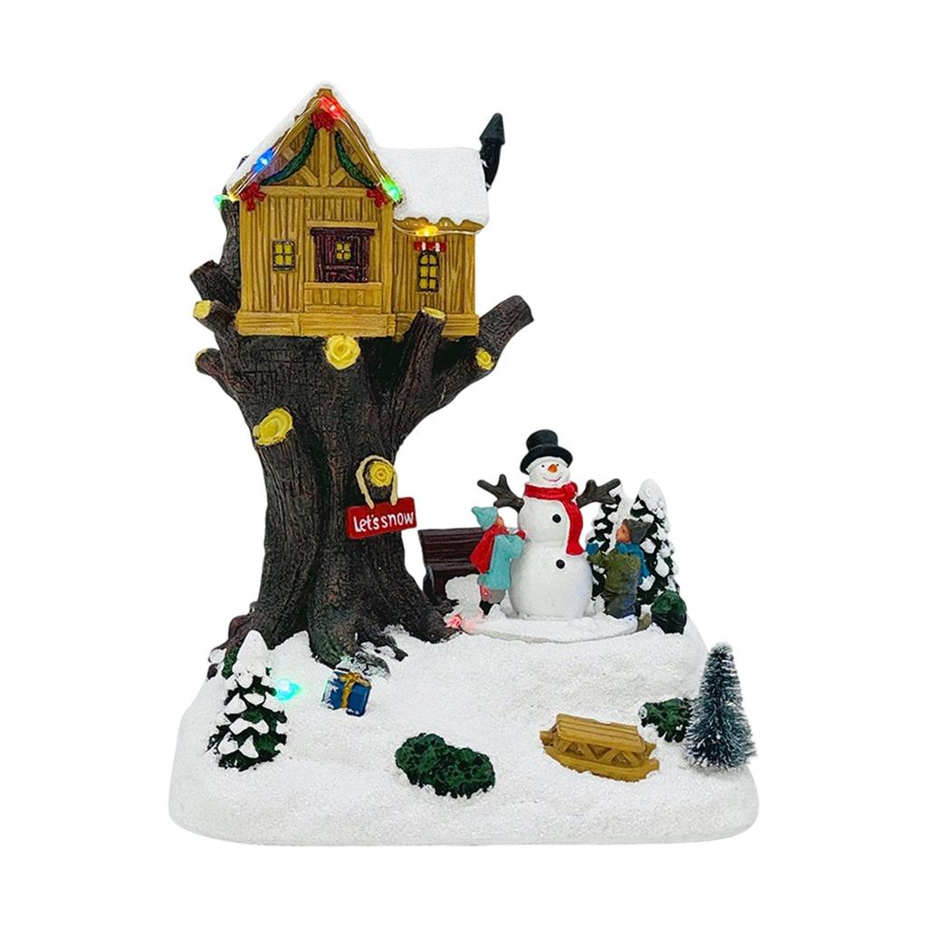 Lighted Christmas Village House Figurine Christmas Decoration Table Centerpiece for Office Bedroom Festival Indoor Xmas Decor