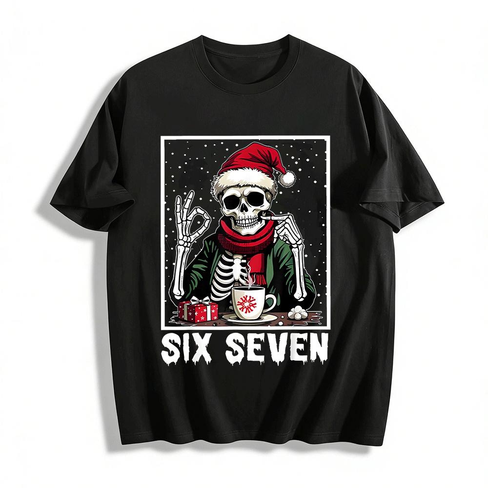 Christmas Skeleton Coffee Print Casual Holiday Top Pure cotton T-shirt XXS
