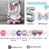 62pcs Colorful Bow Disco Balloon Silver Number Birthday Balloon Set Pink Music Note Children Adult Festive Party Decoration