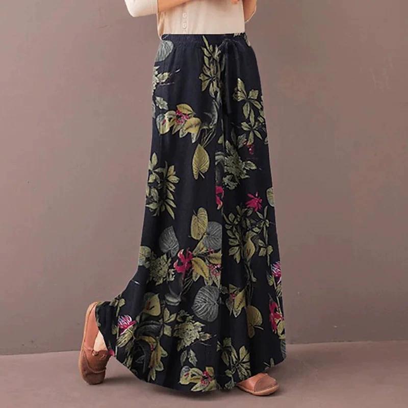 Women's Stretch Printed Casual Pants Skirt Personalized Design Wide Leg Pants