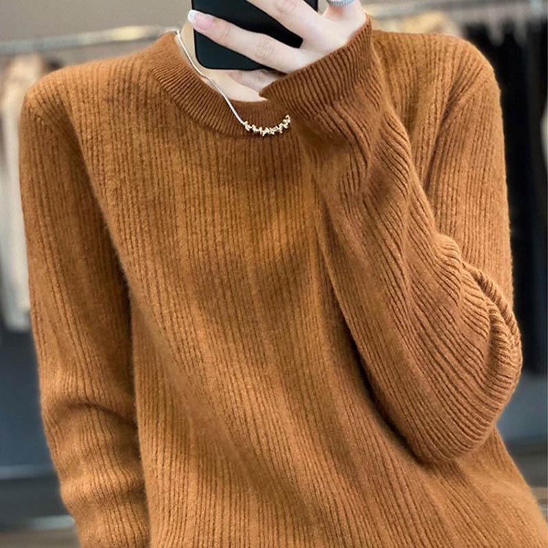 Genser for kvinner høst vinter fortykket varm strikket elastisk langermet oversized topper