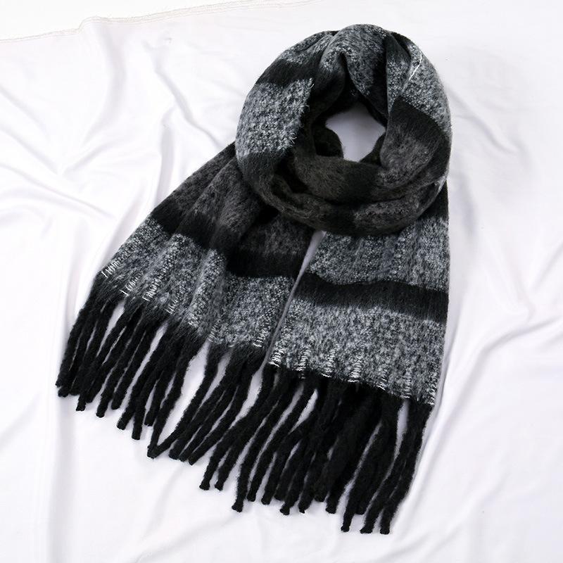 New Scarf Women Female Winter Mohair Warm Thickened Long Scarves Soft Patchwork Coarse Braid Tassel Shawl Viscose Wrap Shawls