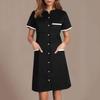 Women's Casual Workwear Solid Color V Neck Short Sleeved Button Pocket Loose Caregiver Dress