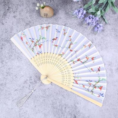 Ventilador Dobrável Portátil Sem Deformação Ventilador de Mão Artesanal Adereços Estilo Antigo Tecido de Seda Feminino