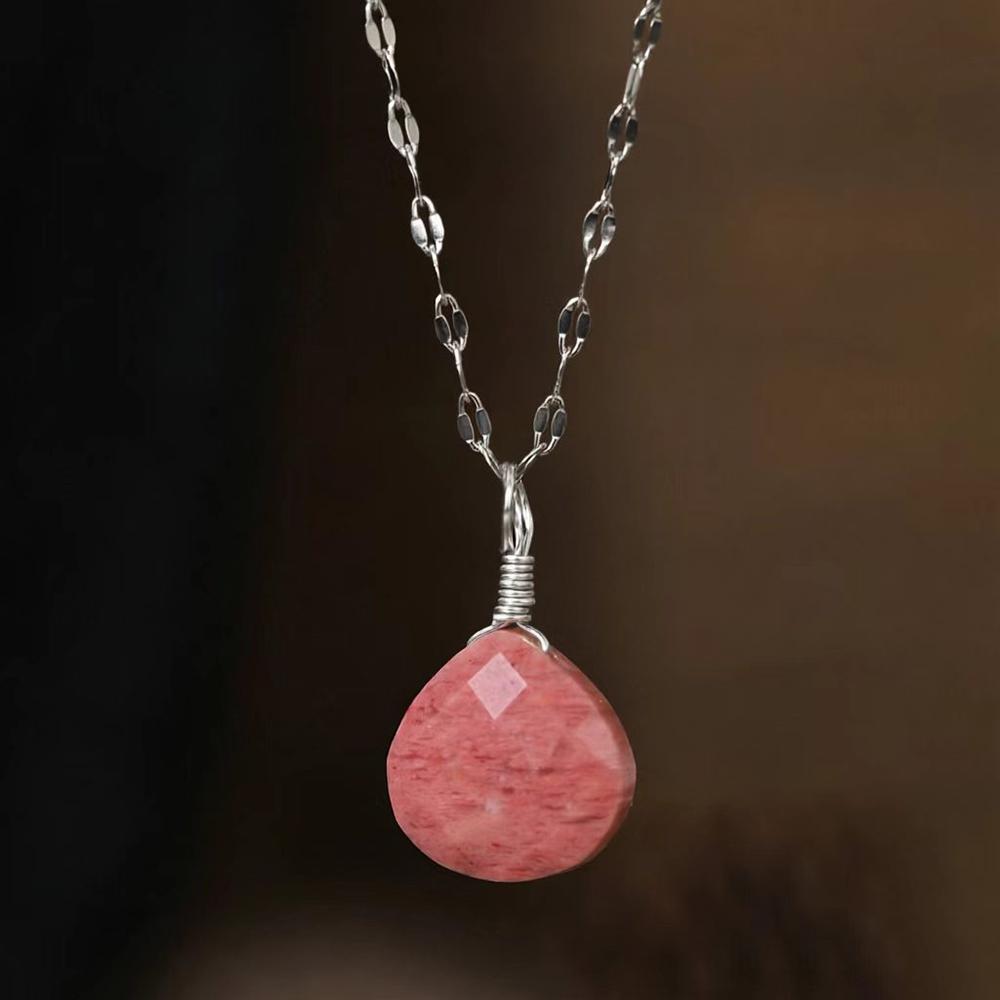 1 Stück Naturstein-Halskette für Damen, kleiner tropfenförmiger Anhänger aus Amethyst und rosa Kristall, Choker-Schmuckgeschenk