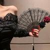 1PC Lace Flower Lightweight Handheld Fan Retro Party Photo Prop Royal Palace-Style Lolita Gothic Fan Fake Rose Decor