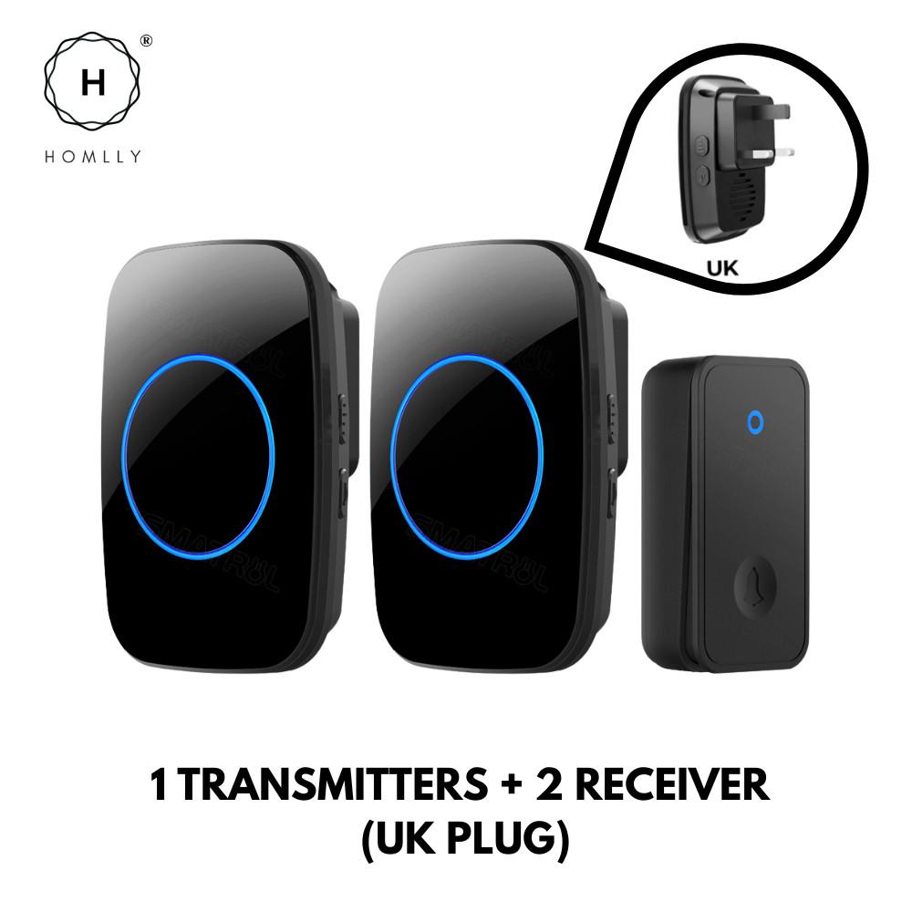 HOMLLY Self-Powered Wireless Waterproof Electric Door Bells with 60 Chimes & 5-Level Volume LED Flash