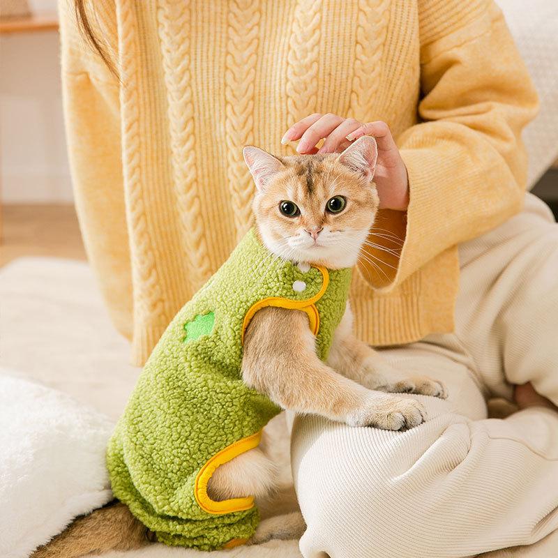 Autumn and winter granular fleece four-legged overalls teddy bear dog small dog kitten warm pet cat clothes
