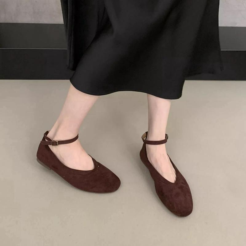 Fashion SUOJIALUN 2025 Autumn New Women Flat Shoes Fashion Round Toe Ankle Starp Ladies Mary Jane Shoes Soft Flat Heel Dress Boat Shoes