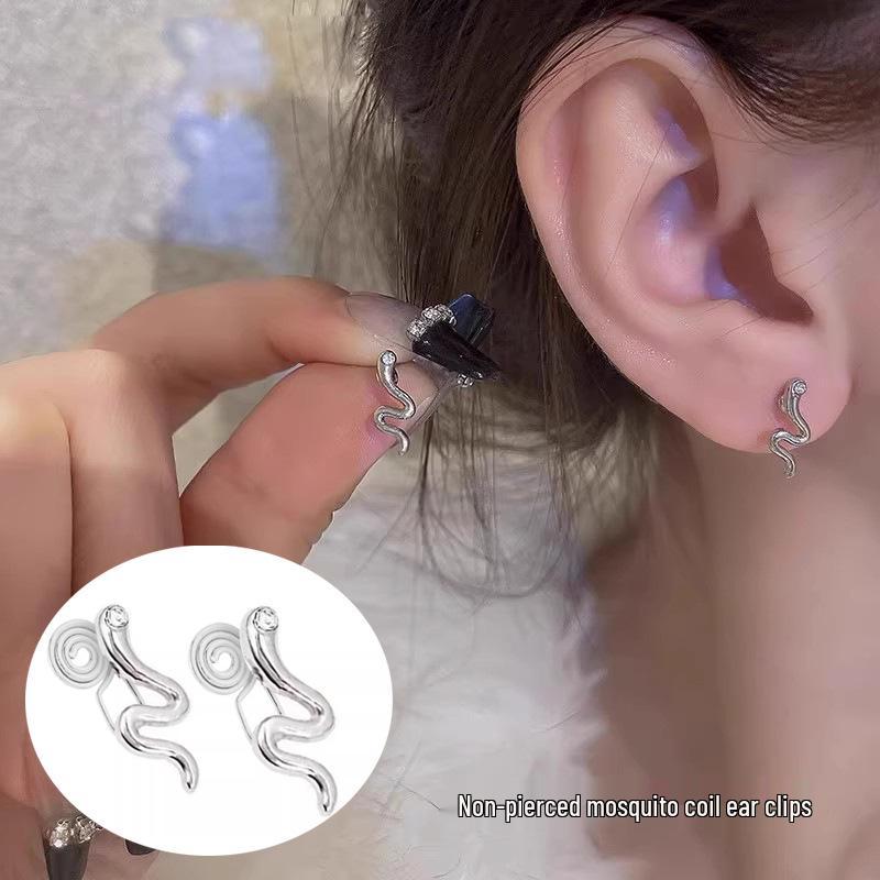 Two Mini Snake Ear Bone Clips with White Zircon Studs for Unpierced Ears—Wear All Night Comfortably.