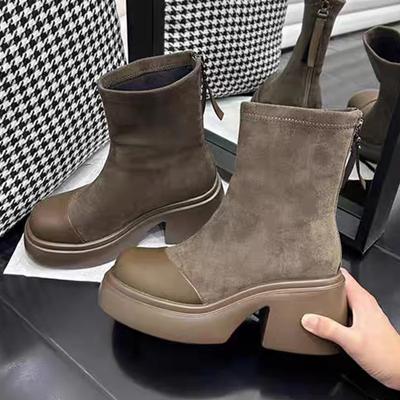 Platformové dámske snehové členkové čižmy Semišové vysoké podpätky Dizajnové topánky Zimná móda Motorkárske čižmy Trend 2024 Goth Chaussures Lady