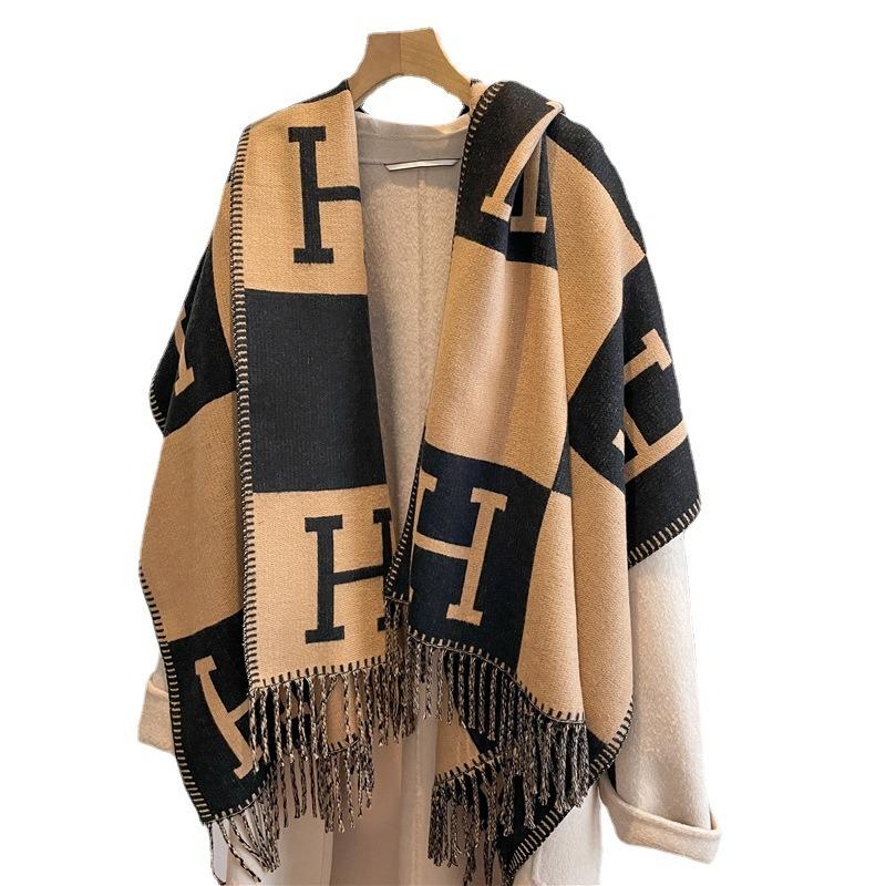 Core-spun yarn scarf winter new double-sided long letter shawl warm holiday gift scarf women