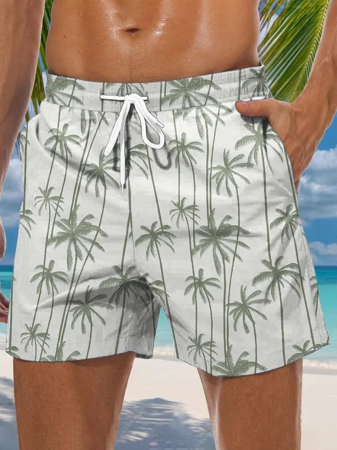 Summer Beach Coconut Tree Drawstring Personalized Printed Seaside Beach Casual Men'S Shorts