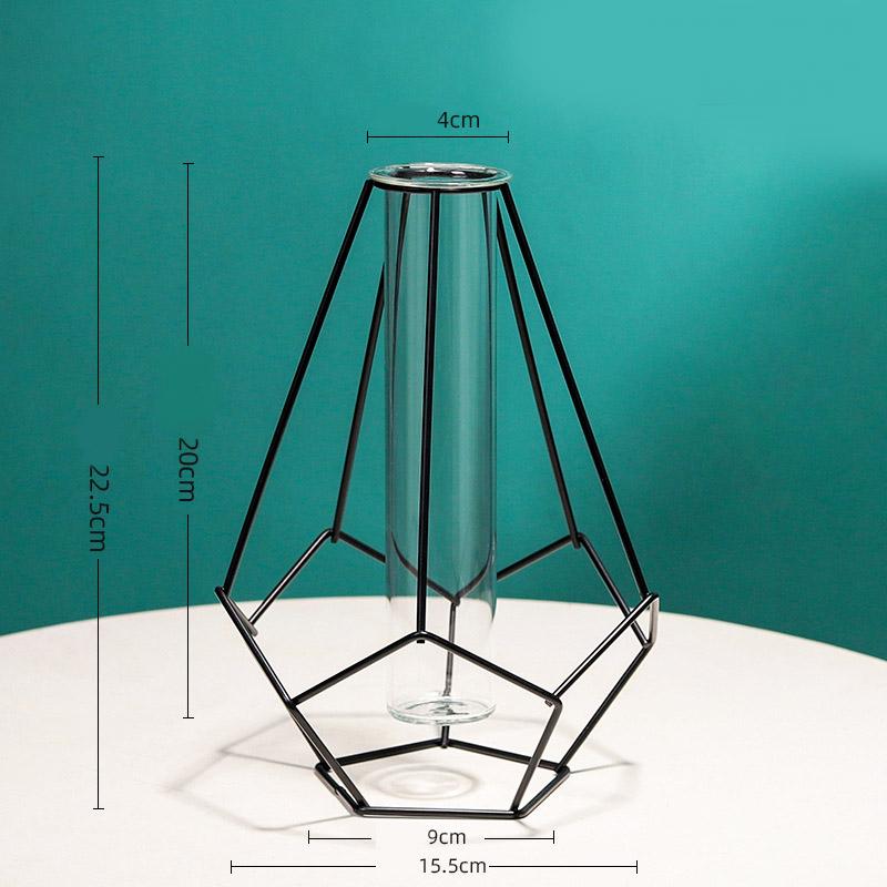 Nordic Ins Home Decoration Iron Geometric Glass Plant Flower Vase Decoration Desktop Dried Flower Decorative Vase