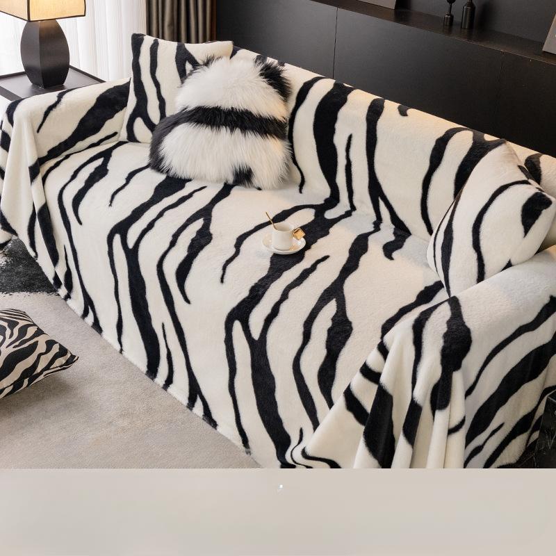 

Плюшевое диванное полотенце с кроликом, осенне-зимнее полностью завернутое покрывало, нескользящая подушка, высококачественная ткань, утолщенное зимнее одеяло с рисунком зебры 180*200