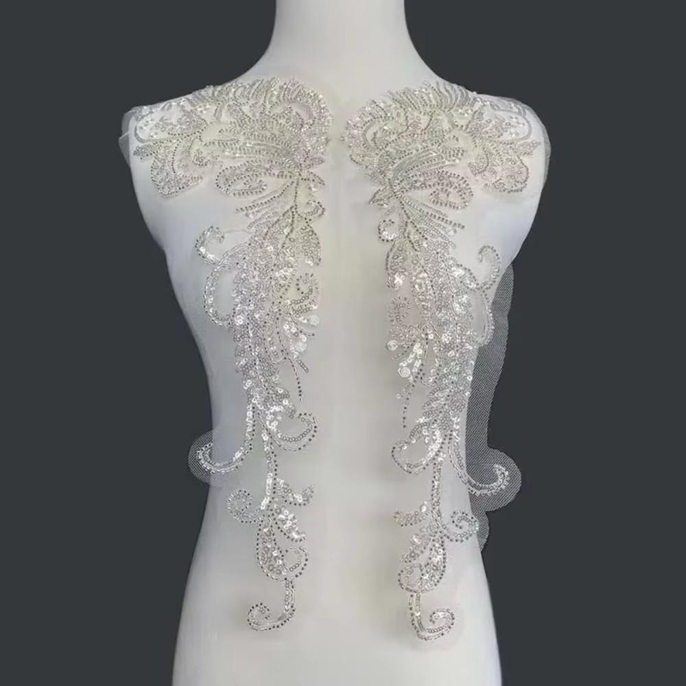 White Flower Lace Bodice Applique DIY Sew On Patches Sequin Embroidery Sewing Patch  for Dress