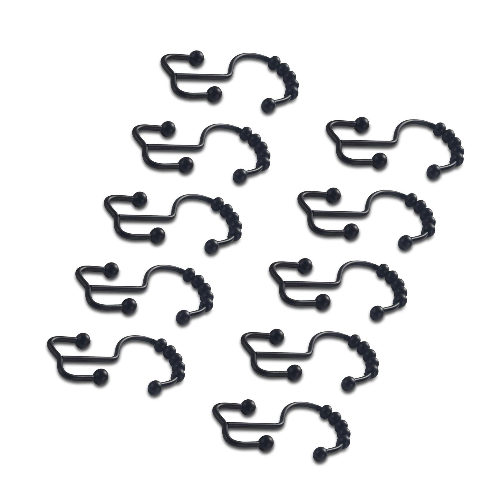 

Набор из 10 Устойчивых к Ржавчине Крючков для Шторки для Душа Металлические Кольца Двойные Скользящие Ролики для Занавесок для Ванной Комнаты Подвесной Крючок чёрный