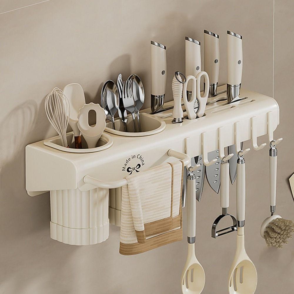 Large Capacity Kitchen Storage Shelf Carbon Steel Cutter Drying Holder Chopstick Storage Grey 30CM 1098₽