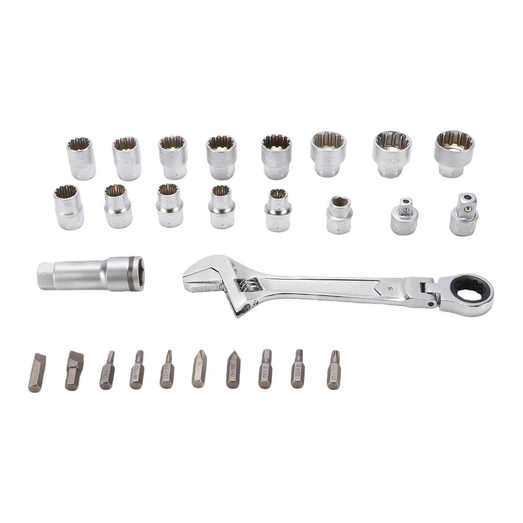 Pass Through Socket Set 3 8 1 2 Inch Drive Sockets 72 Tooth Reversible Wrench Tool Kit for Hex Square Spline Socket