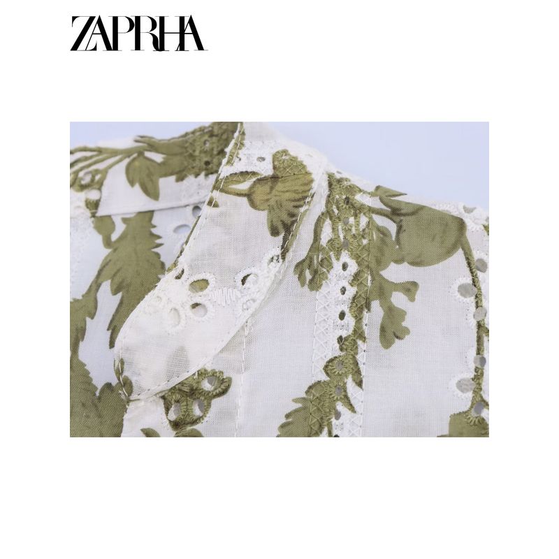 Zaprha 2025 New Arrival Beautiful Western Style Flower Print Cut Out Embroider Short Sleeve Tops Shirt for Women 3551670