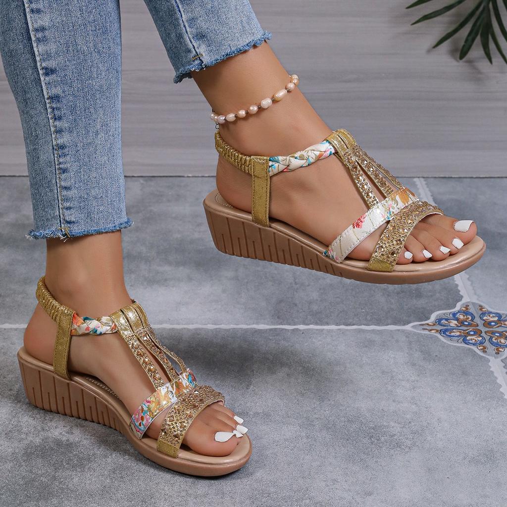 Plus Size Shoes for Women Summer 2026 Platform Wedges Rhinestone Elastic Band Sandalias De Mujer 35-43 Women Sandals