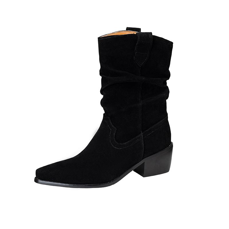 Women's High-heeled Short Boots Autumn and Winter New Suede Large-size Casual Roman Boots