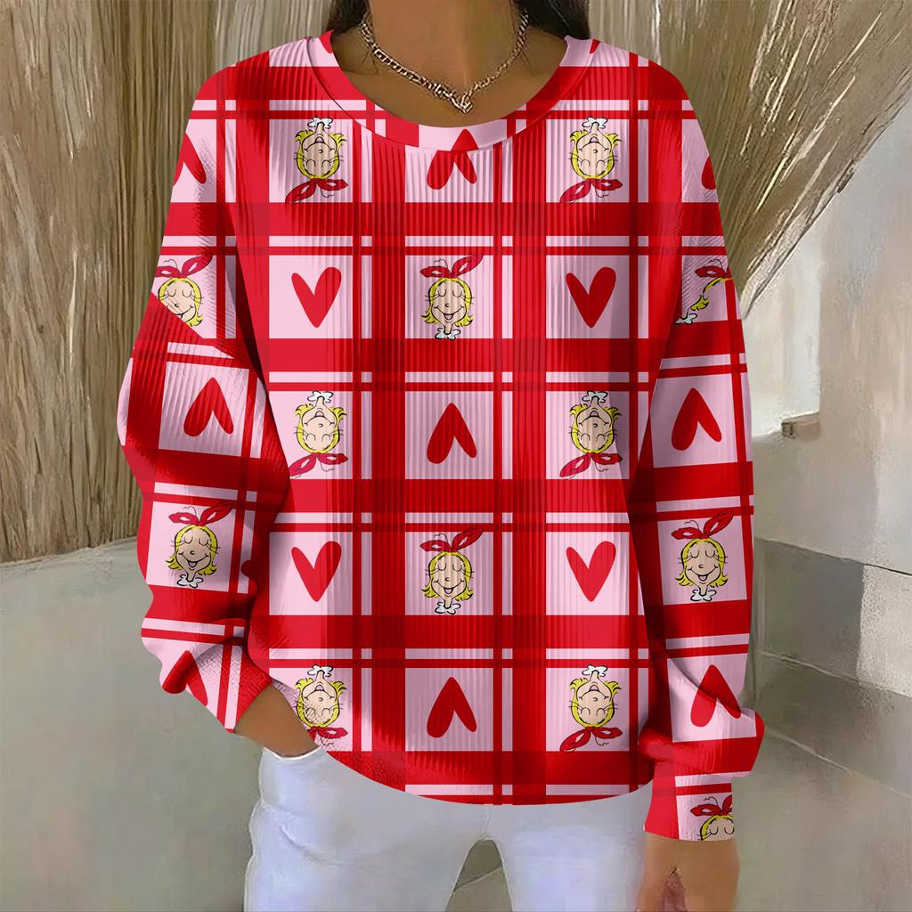 Women's Loose Comfortable Casual And Fashionable Round Neck Pattern Long Sleeved Sweatshirt