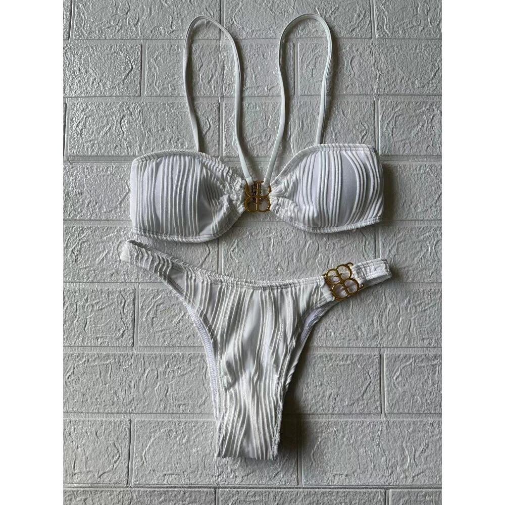 Bikini Metal Buckle Sexy Multi-colored Small Chest Women's B-button Split Swimsuit